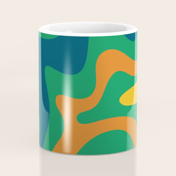 Retro Liquid Swirl Abstract Pattern in 70s Green, Blue, Orange, Yellow Coffee Mug Gallery Image 4