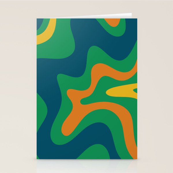 Retro Liquid Swirl Abstract Pattern in 70s Green, Blue, Orange, Yellow Stationery Card Gallery Image 2