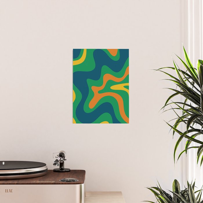Retro Liquid Swirl Abstract Pattern in 70s Green, Blue, Orange, Yellow Poster Gallery Image 2