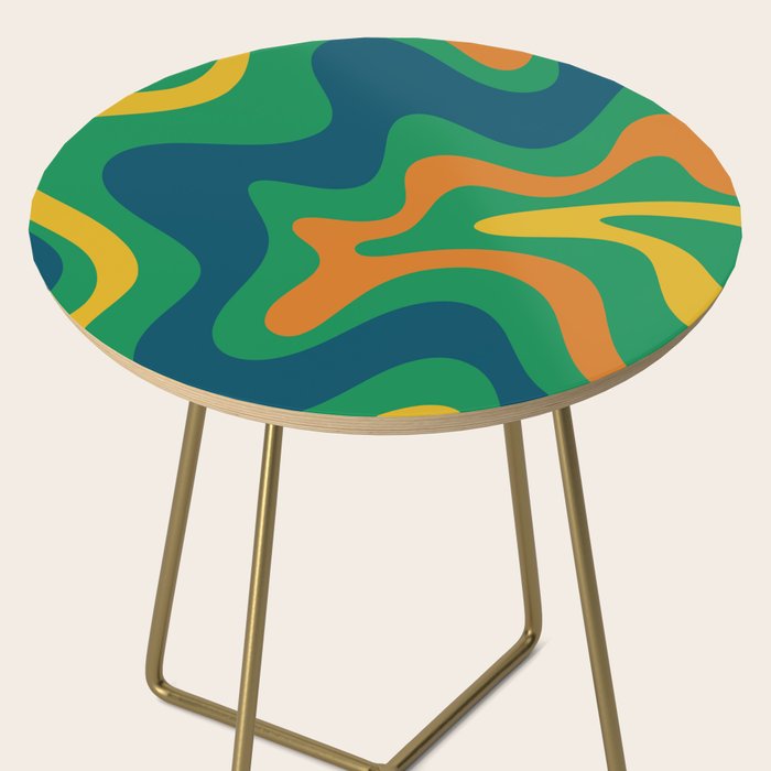 Retro Liquid Swirl Abstract Pattern in 70s Green, Blue, Orange, Yellow Side Table Gallery Image 2