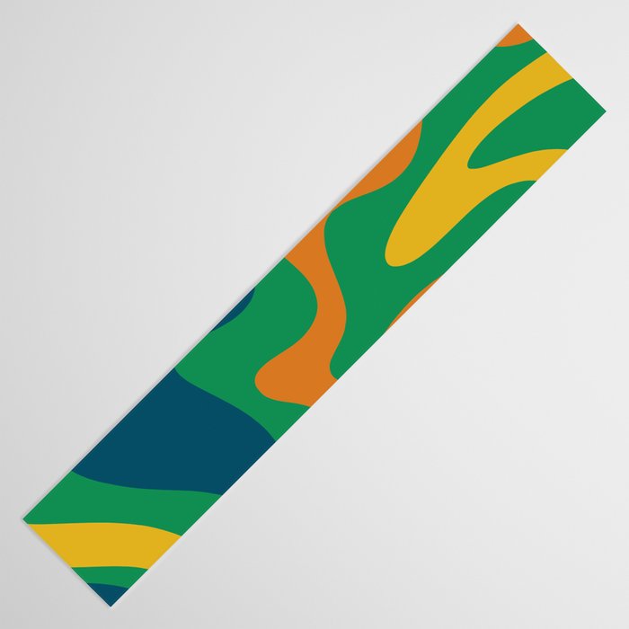 Retro Liquid Swirl Abstract Pattern in 70s Green, Blue, Orange, Yellow Table Runner Gallery Image 3