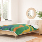 Retro Liquid Swirl Abstract Pattern in 70s Green, Blue, Orange, Yellow Duvet Cover Gallery Image 2