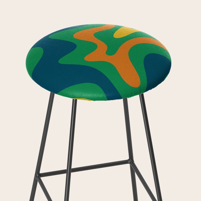 Retro Liquid Swirl Abstract Pattern in 70s Green, Blue, Orange, Yellow Stool Gallery Image 2