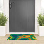 Retro Liquid Swirl Abstract Pattern in 70s Green, Blue, Orange, Yellow Welcome Mat Gallery Image 3