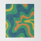 Retro Liquid Swirl Abstract Pattern in 70s Green, Blue, Orange, Yellow Throw Blanket Gallery Image 2