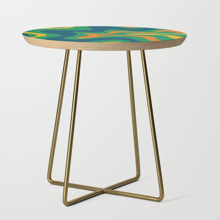 Retro Liquid Swirl Abstract Pattern in 70s Green, Blue, Orange, Yellow Side Table Gallery Image 1