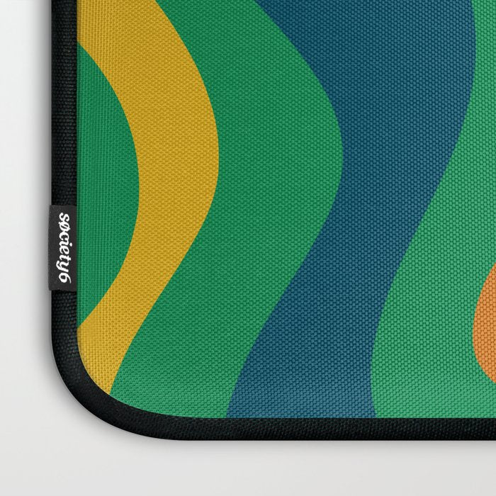 Retro Liquid Swirl Abstract Pattern in 70s Green, Blue, Orange, Yellow Laptop Sleeve Gallery Image 3