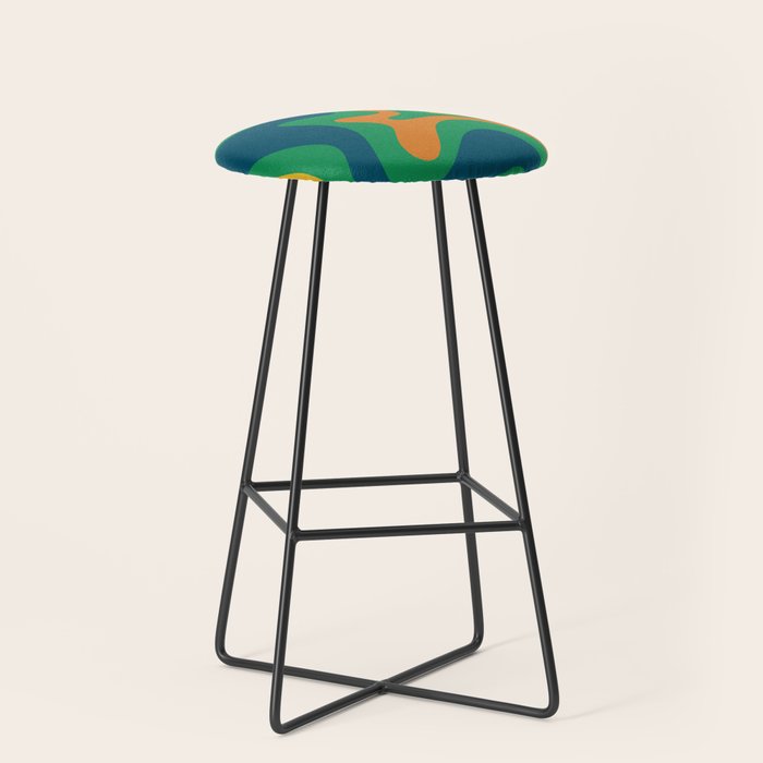 Retro Liquid Swirl Abstract Pattern in 70s Green, Blue, Orange, Yellow Stool Gallery Image 1