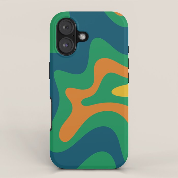 Retro Liquid Swirl Abstract Pattern in 70s Green, Blue, Orange, Yellow iPhone Case Gallery Image 1