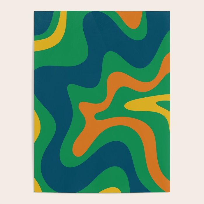 Retro Liquid Swirl Abstract Pattern in 70s Green, Blue, Orange, Yellow Poster Gallery Image 4