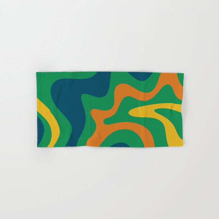 Retro Liquid Swirl Abstract Pattern in 70s Green, Blue, Orange, Yellow Bath Towel Gallery Image 1