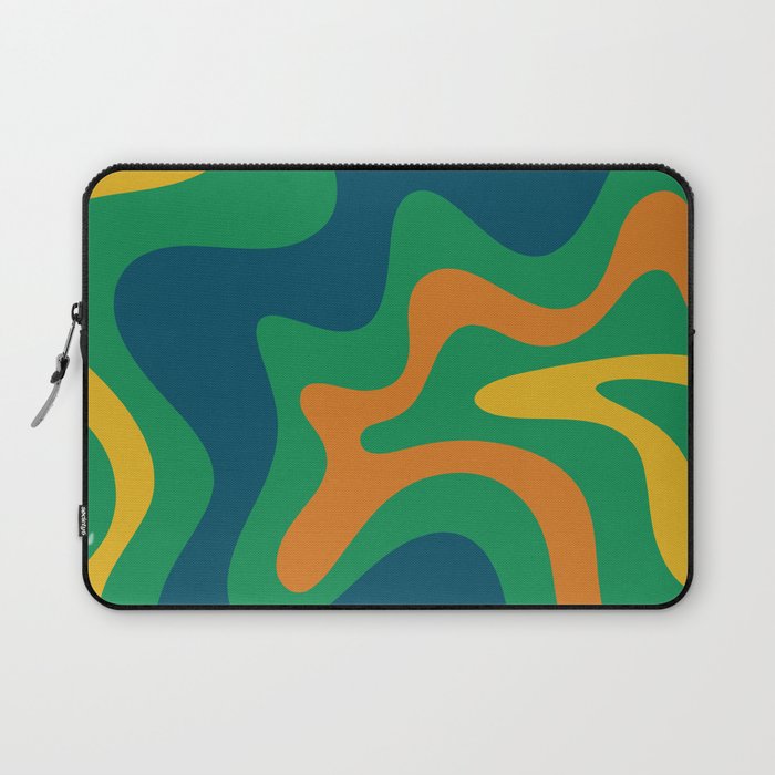 Retro Liquid Swirl Abstract Pattern in 70s Green, Blue, Orange, Yellow Laptop Sleeve Gallery Image 1
