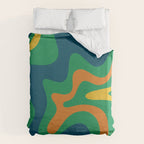 Retro Liquid Swirl Abstract Pattern in 70s Green, Blue, Orange, Yellow Duvet Cover Gallery Image 6