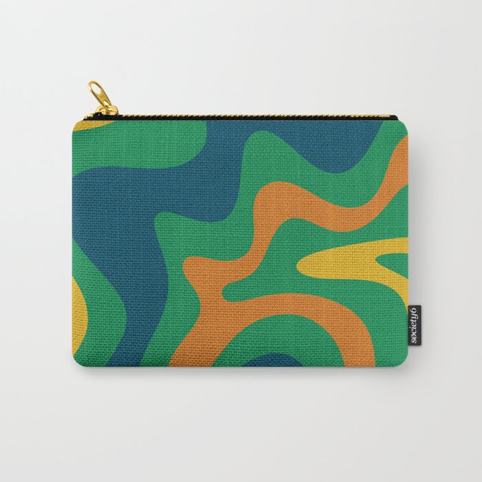 Retro Liquid Swirl Abstract Pattern in 70s Green, Blue, Orange, Yellow Carry All Pouch Gallery Image 1