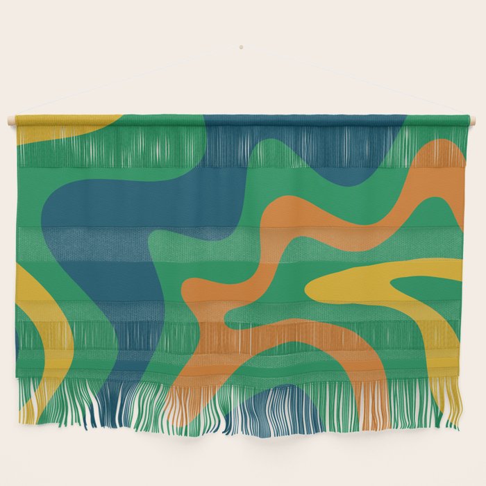 Retro Liquid Swirl Abstract Pattern in 70s Green, Blue, Orange, Yellow Wall Hanging Gallery Image 1