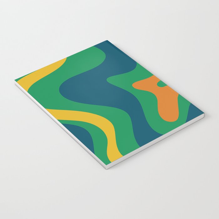 Retro Liquid Swirl Abstract Pattern in 70s Green, Blue, Orange, Yellow Notebook Gallery Image 3