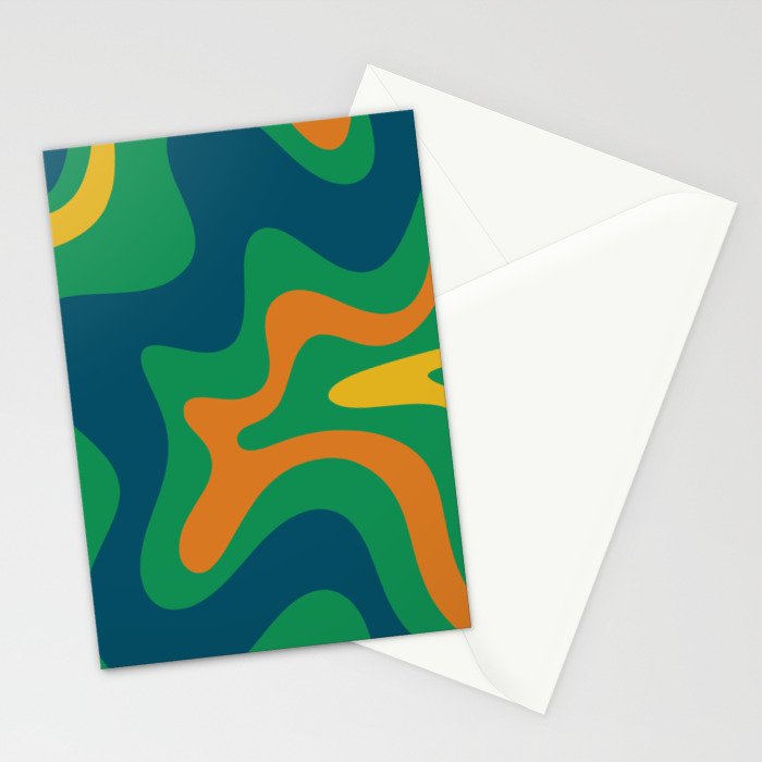 Retro Liquid Swirl Abstract Pattern in 70s Green, Blue, Orange, Yellow Stationery Card Gallery Image 2