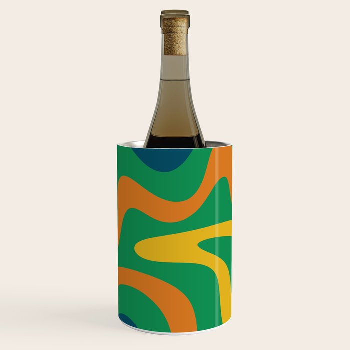 Retro Liquid Swirl Abstract Pattern in 70s Green, Blue, Orange, Yellow Wine Chiller Gallery Image 3