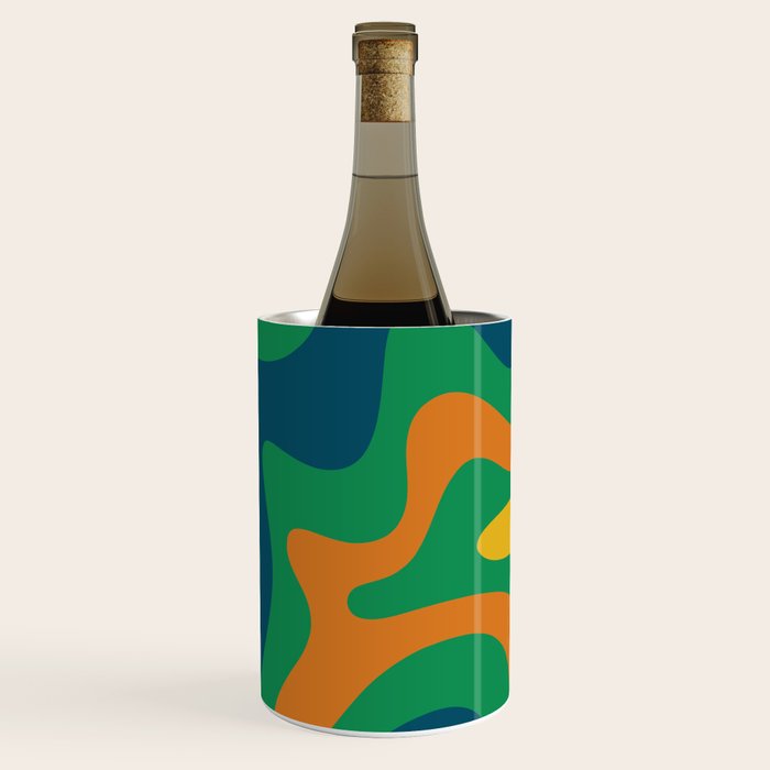 Retro Liquid Swirl Abstract Pattern in 70s Green, Blue, Orange, Yellow Wine Chiller Gallery Image 1