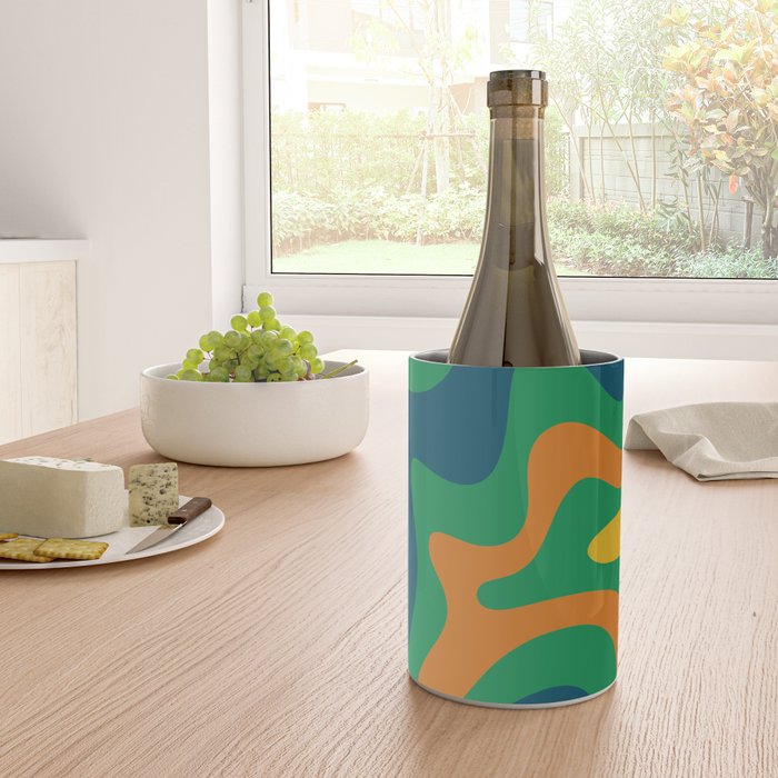 Retro Liquid Swirl Abstract Pattern in 70s Green, Blue, Orange, Yellow Wine Chiller Gallery Image 4