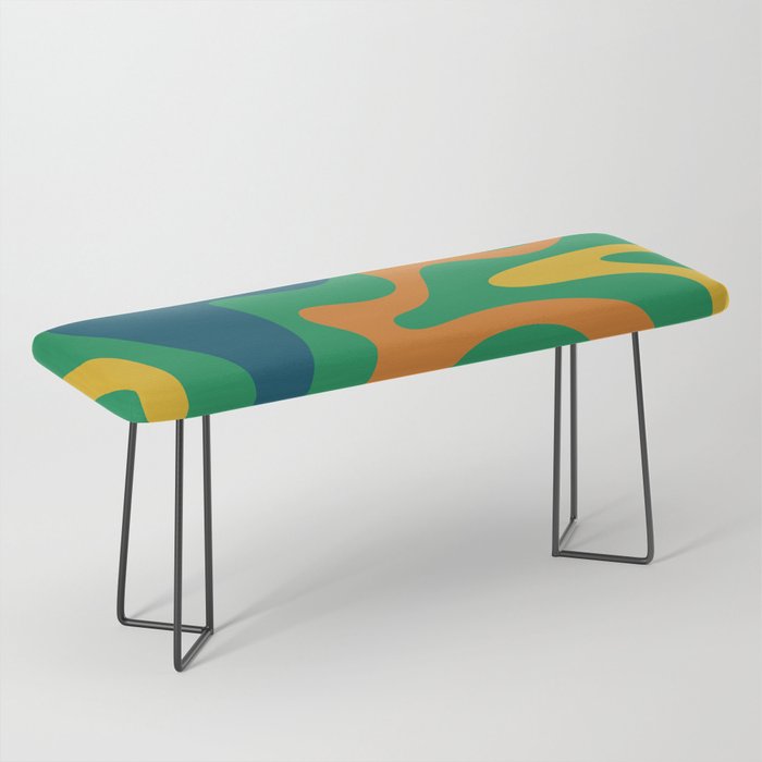Retro Liquid Swirl Abstract Pattern in 70s Green, Blue, Orange, Yellow Bench Gallery Image 1