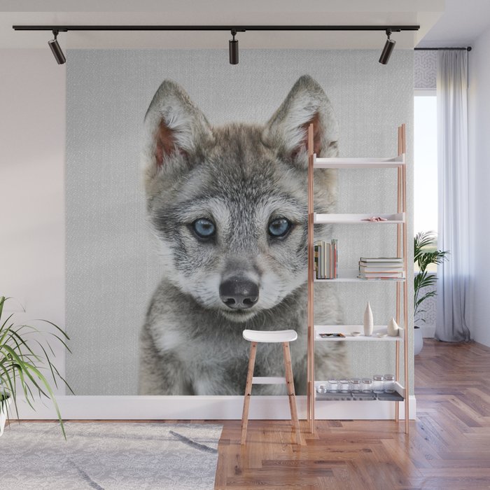 Baby Wolf - Colorful Wall Mural Gallery Image 1