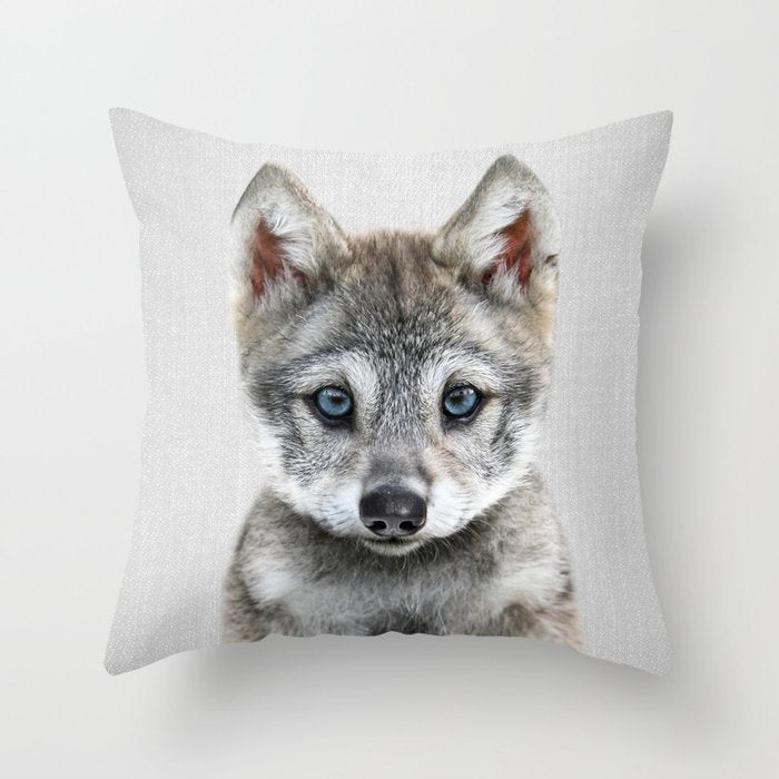 Baby Wolf - Colorful Throw Pillow Gallery Image 6