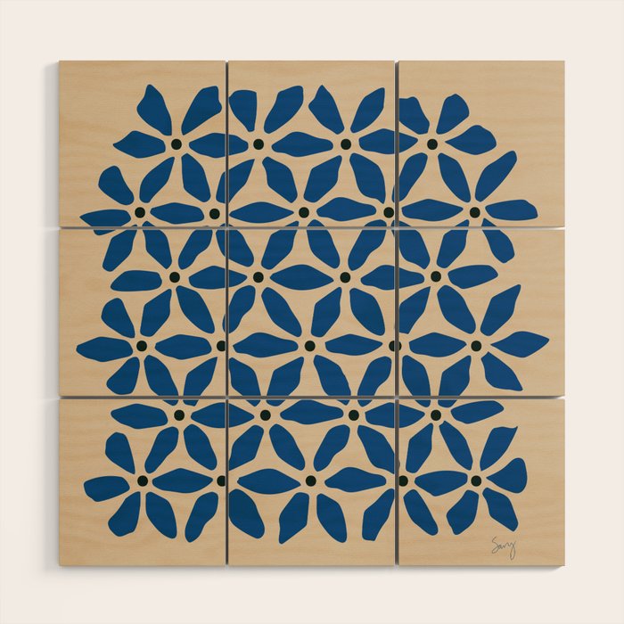 Blue flower pattern Wood Wall Art Gallery Image 1