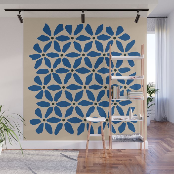 Blue flower pattern Wall Mural Gallery Image 1