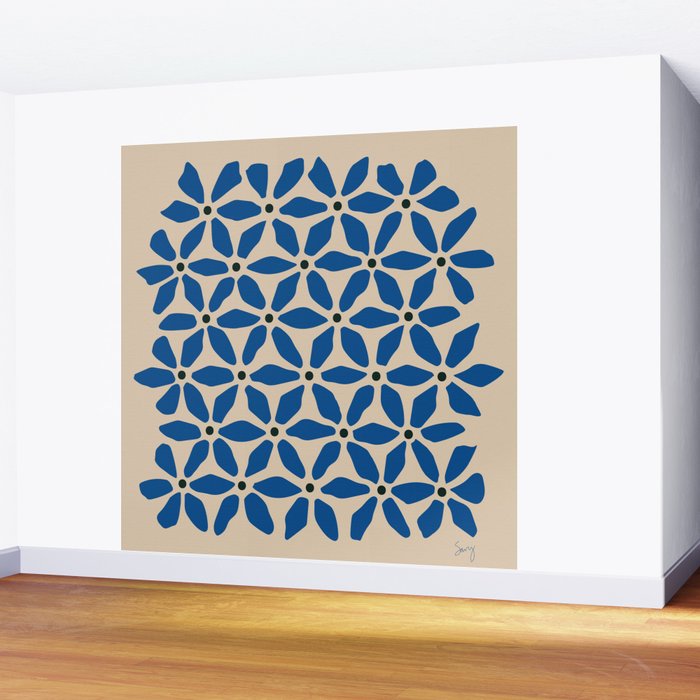 Blue flower pattern Wall Mural Gallery Image 2