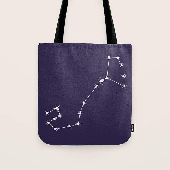 Scorpio Zodiac Star Constellation Line Art Dark Purple Tote Bag Gallery Image 1