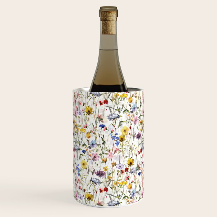 Scandinavian Colorful Midsummer Dried Wildflowers Watercolor Meadow  14 Wine Chiller Gallery Image 3