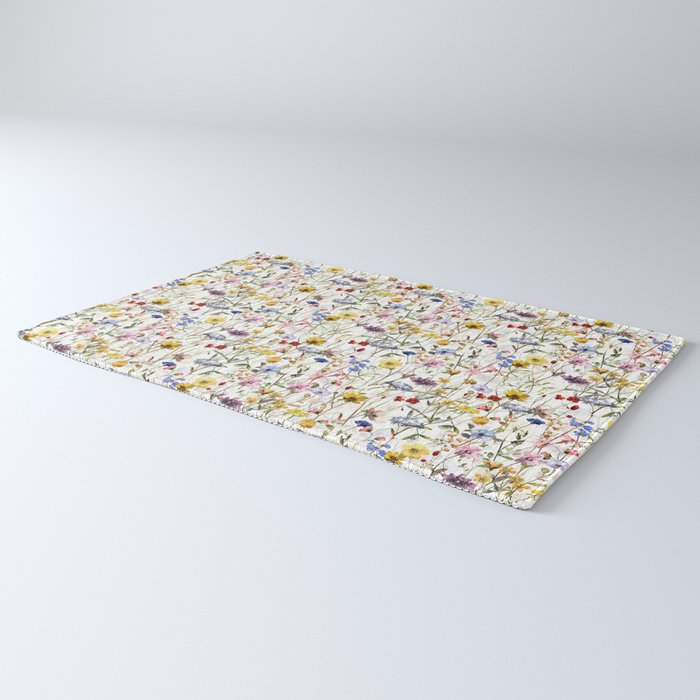 Scandinavian Colorful Midsummer Dried Wildflowers Watercolor Meadow  14 Rug Gallery Image 3