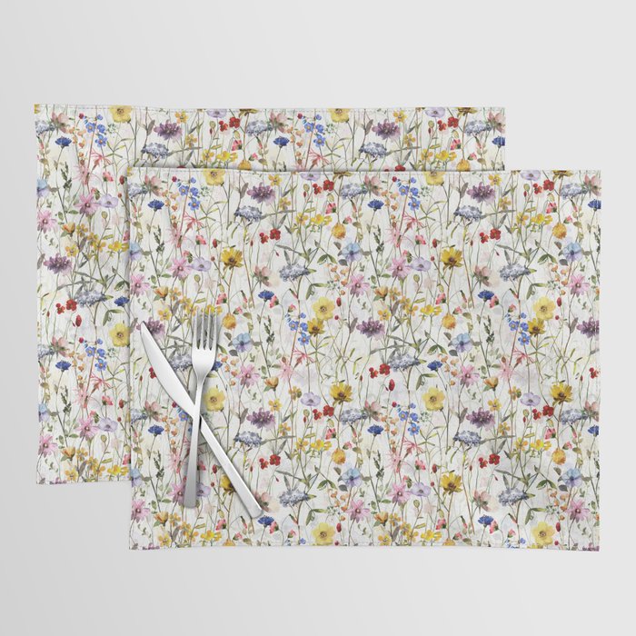 Scandinavian Colorful Midsummer Dried Wildflowers Watercolor Meadow  14 Placemat Gallery Image 1