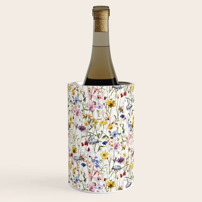 Scandinavian Colorful Midsummer Dried Wildflowers Watercolor Meadow  14 Wine Chiller Gallery Image 2