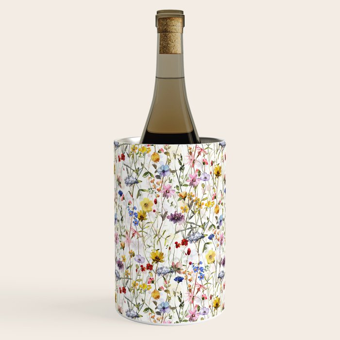 Scandinavian Colorful Midsummer Dried Wildflowers Watercolor Meadow  14 Wine Chiller Gallery Image 1