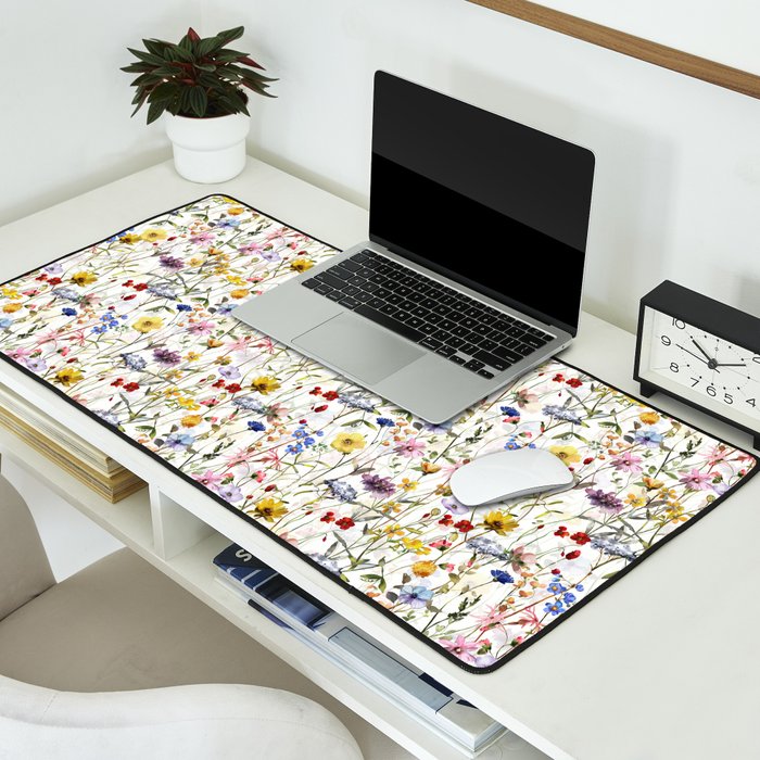 Scandinavian Colorful Midsummer Dried Wildflowers Watercolor Meadow  14 Desk Mat Gallery Image 2