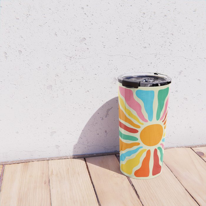 Retro Sun Waves: Rainbow Edition Travel Mug Gallery Image 4