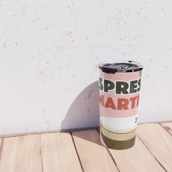 Espresso Martini Italian Retro Cocktail - Red Green Pink Travel Mug Gallery Image 4