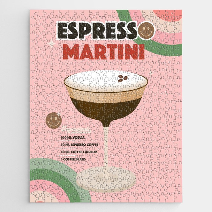 Espresso Martini Italian Retro Cocktail - Red Green Pink Jigsaw Puzzle