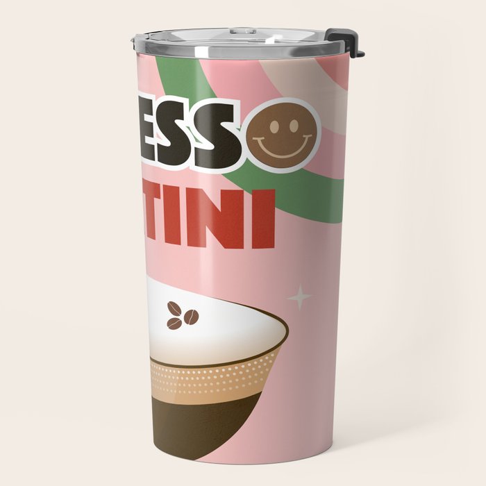 Espresso Martini Italian Retro Cocktail - Red Green Pink Travel Mug Gallery Image 2