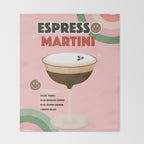 Espresso Martini Italian Retro Cocktail - Red Green Pink Throw Blanket Gallery Image 2