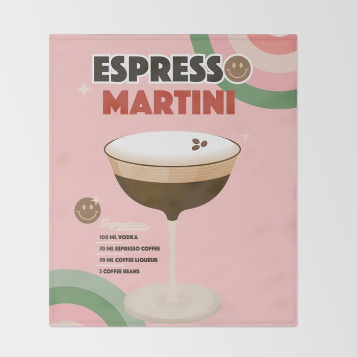 Espresso Martini Italian Retro Cocktail - Red Green Pink Throw Blanket Gallery Image 2