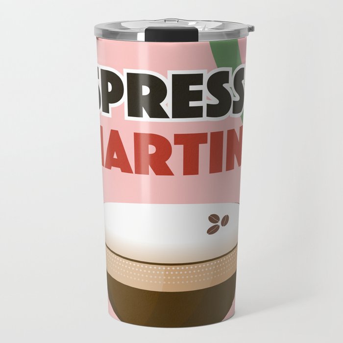 Espresso Martini Italian Retro Cocktail - Red Green Pink Travel Mug Gallery Image 1