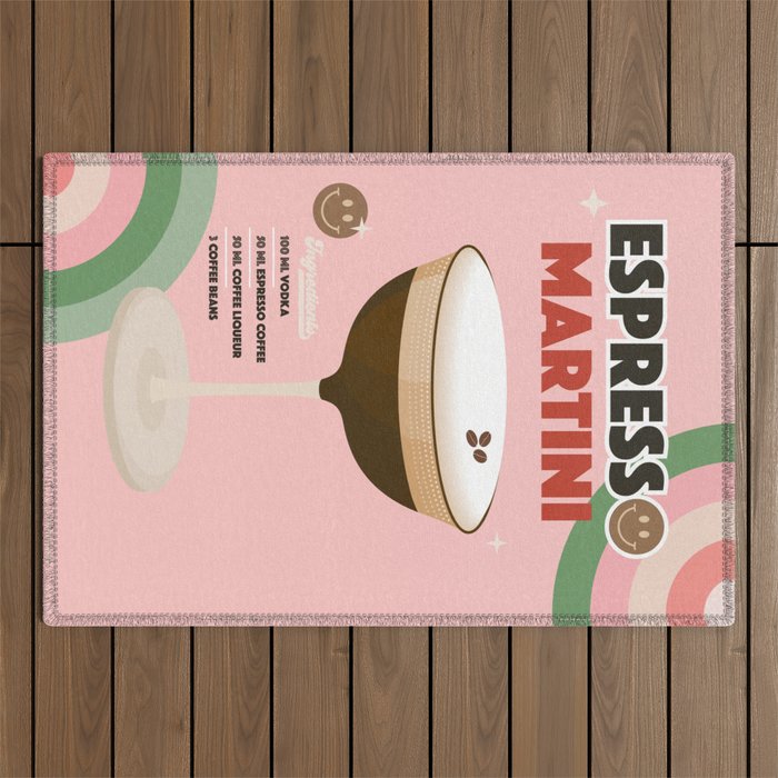 Espresso Martini Italian Retro Cocktail - Red Green Pink Outdoor Rug Gallery Image 1