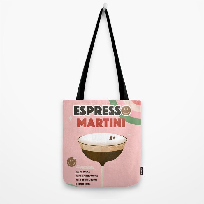 Espresso Martini Italian Retro Cocktail - Red Green Pink Tote Bag Gallery Image 2