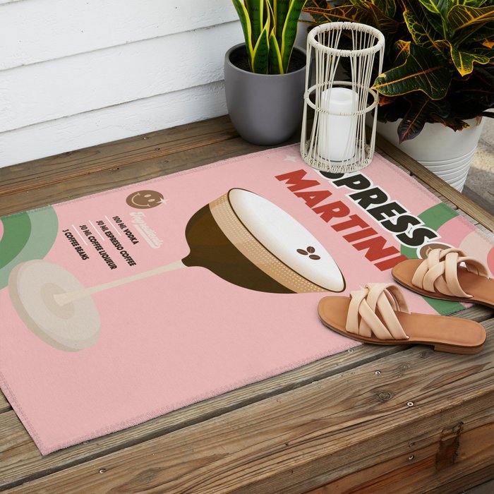 Espresso Martini Italian Retro Cocktail - Red Green Pink Outdoor Rug Gallery Image 2