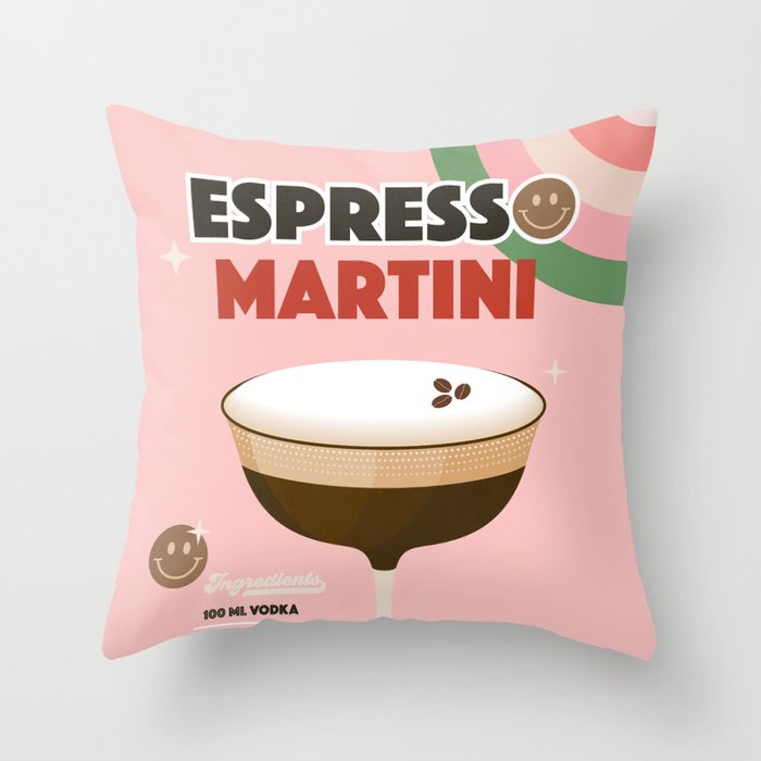 Espresso Martini Italian Retro Cocktail - Red Green Pink Throw Pillow Gallery Image 6