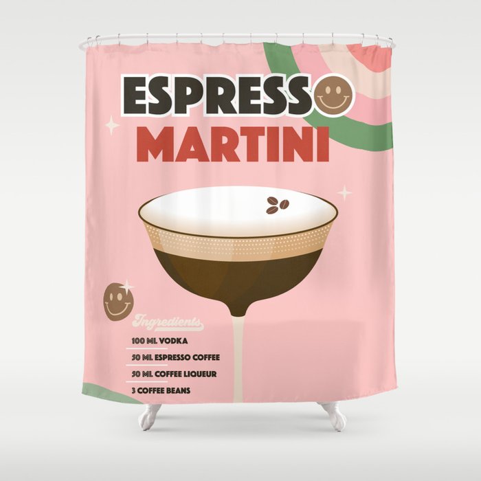 Espresso Martini Italian Retro Cocktail - Red Green Pink Shower Curtain Gallery Image 1