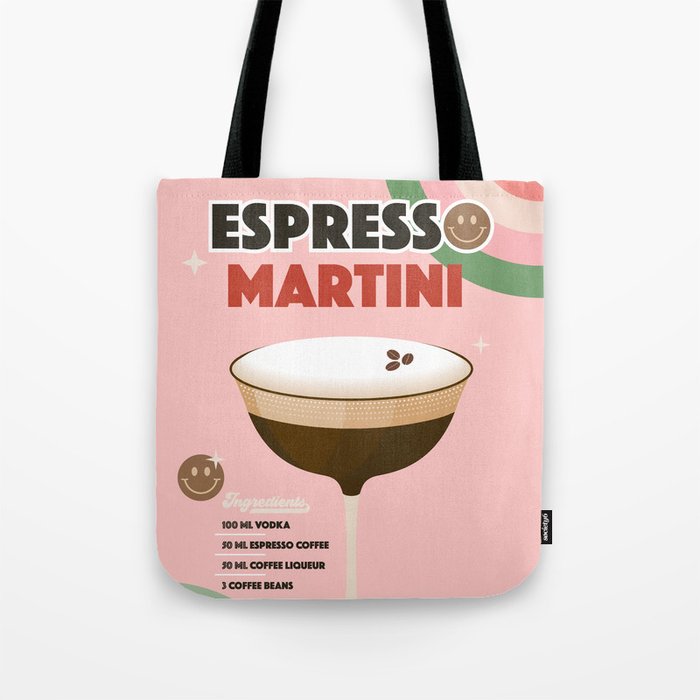 Espresso Martini Italian Retro Cocktail - Red Green Pink Tote Bag Gallery Image 1